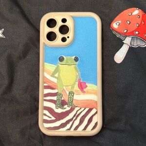 Frog Art iPhone Case with Beige Border